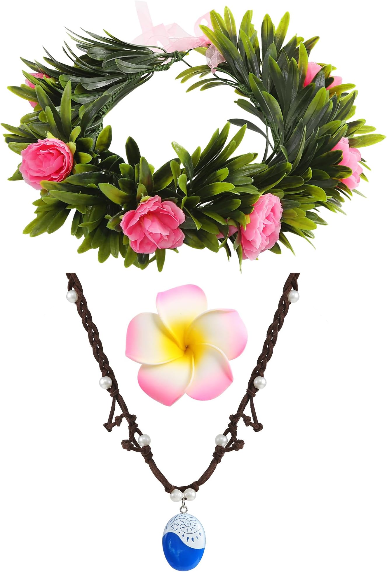 Flower Headband Leaf Lei Crown Flower Hair Clip and Necklace Women Hawaiian Party Costume Accessories
