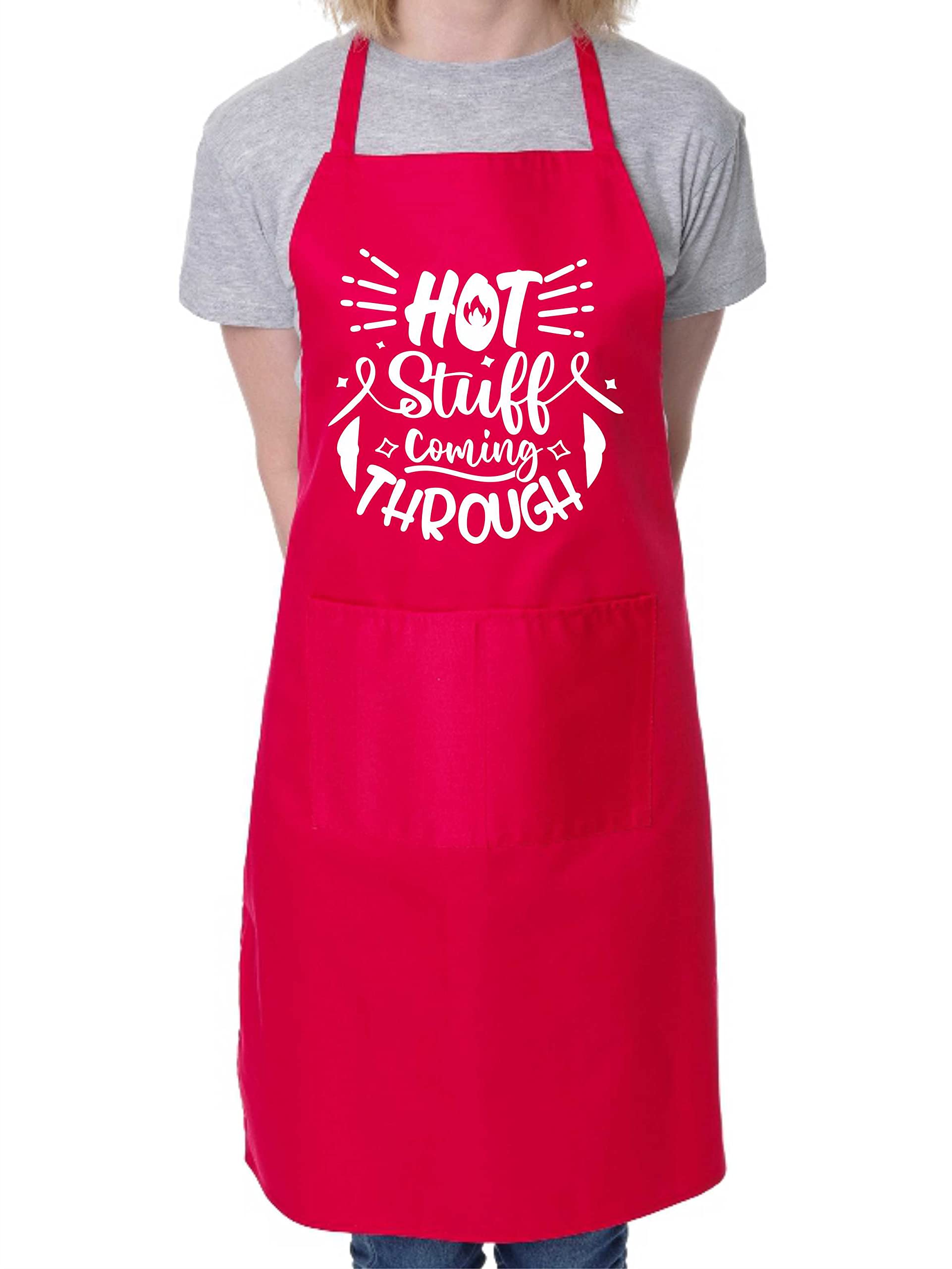Print4U Hot Stuff Coming Through Apron Novelty Baking BBQ Cooking Red