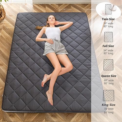 Miniatura 8 de MAXYOYO Colchón Futón de Suelo Japonés Tamaño Full, Sofá para Adultos Cama Enrollable Plegable, Colchón de Espuma Portátil Queen, Cama Futón con