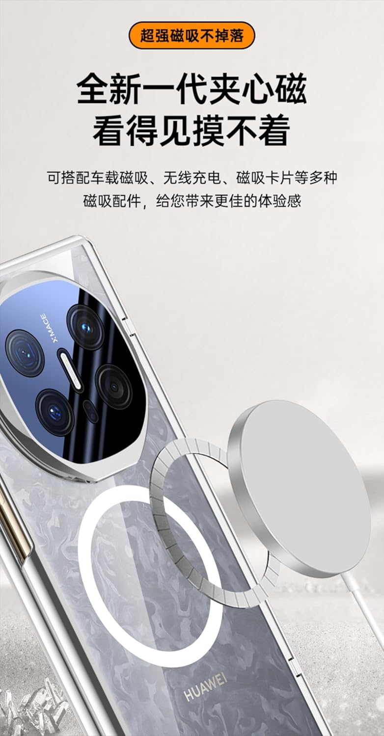 Case for Huawei Mate X6, Hinge Protector, Lightweight and Ultra-Thin Transparent Magnetic Case, Built-in Screen Protector Film and Stand (Silver,for Mate X6)