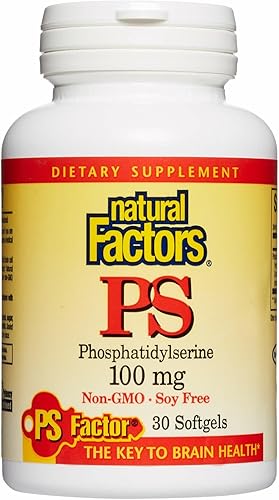 Natural Factors, Fosfatidilserina, soporte para memoria, concentración y funciones cerebrales, sin soja y gluten, 30 cápsulas blandas