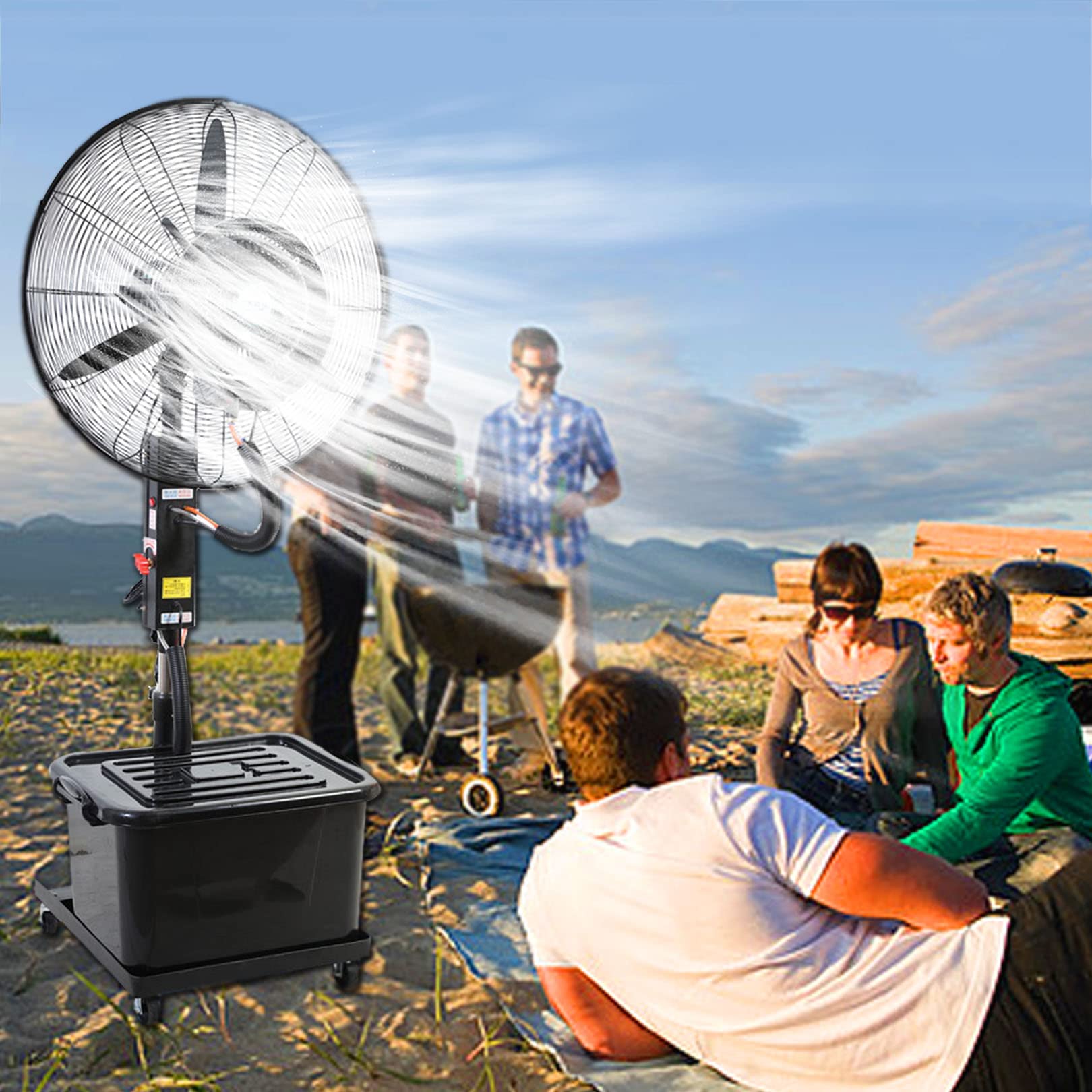 HPTHLY Oscillating Misting Fan, 3 Wind Modes Oscillating Pedestal Fan With Mist, Adjustable Height Cooling Fan, Backyards, Patios Standing Fan (71Cm/28In)