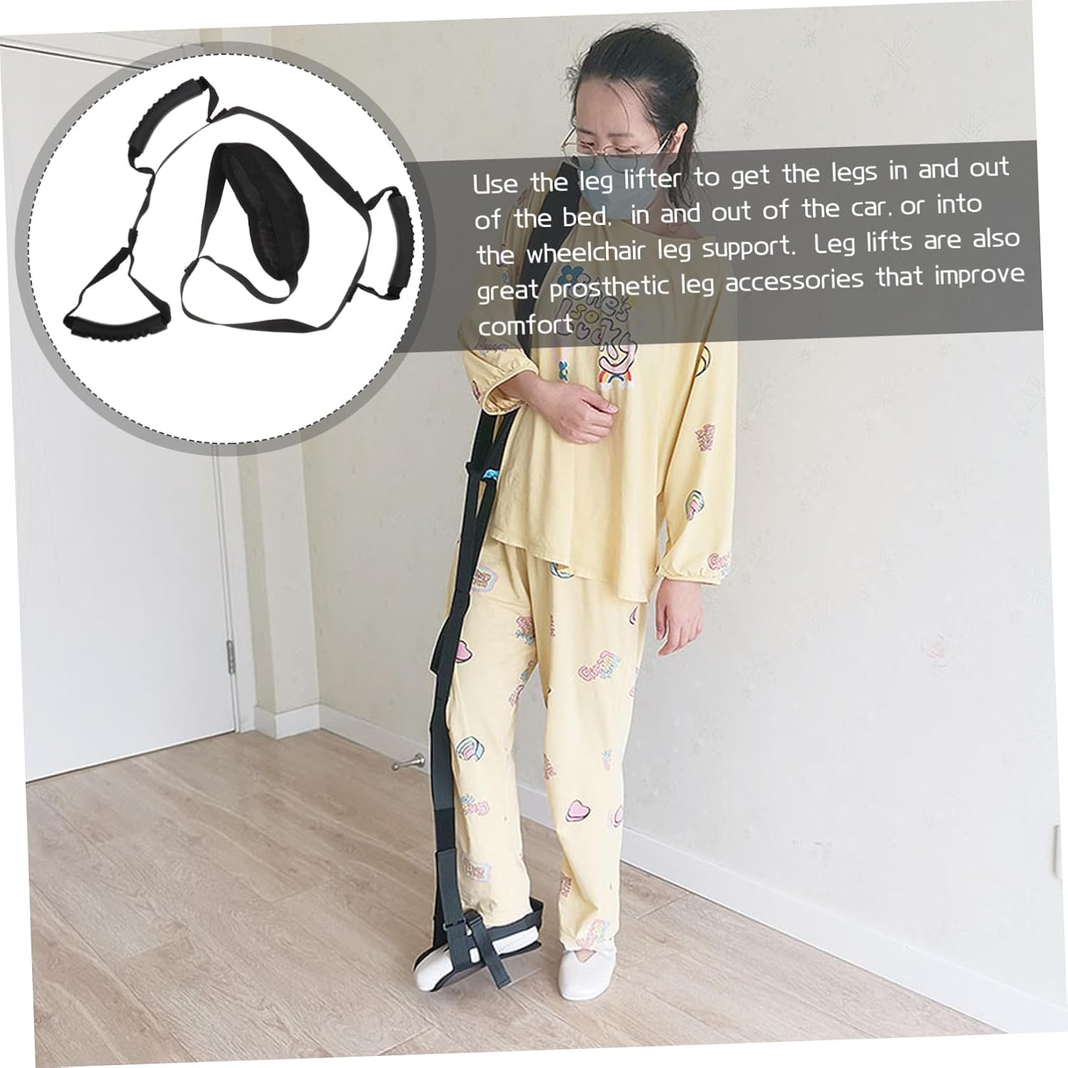MAGICLULU Leg Lift Belt with Rigid Handles Foot Lifter Strap Nylon Leg Lifting Auxiliary Strap for Disabled and Elderly for Mobility and Rehabilitation