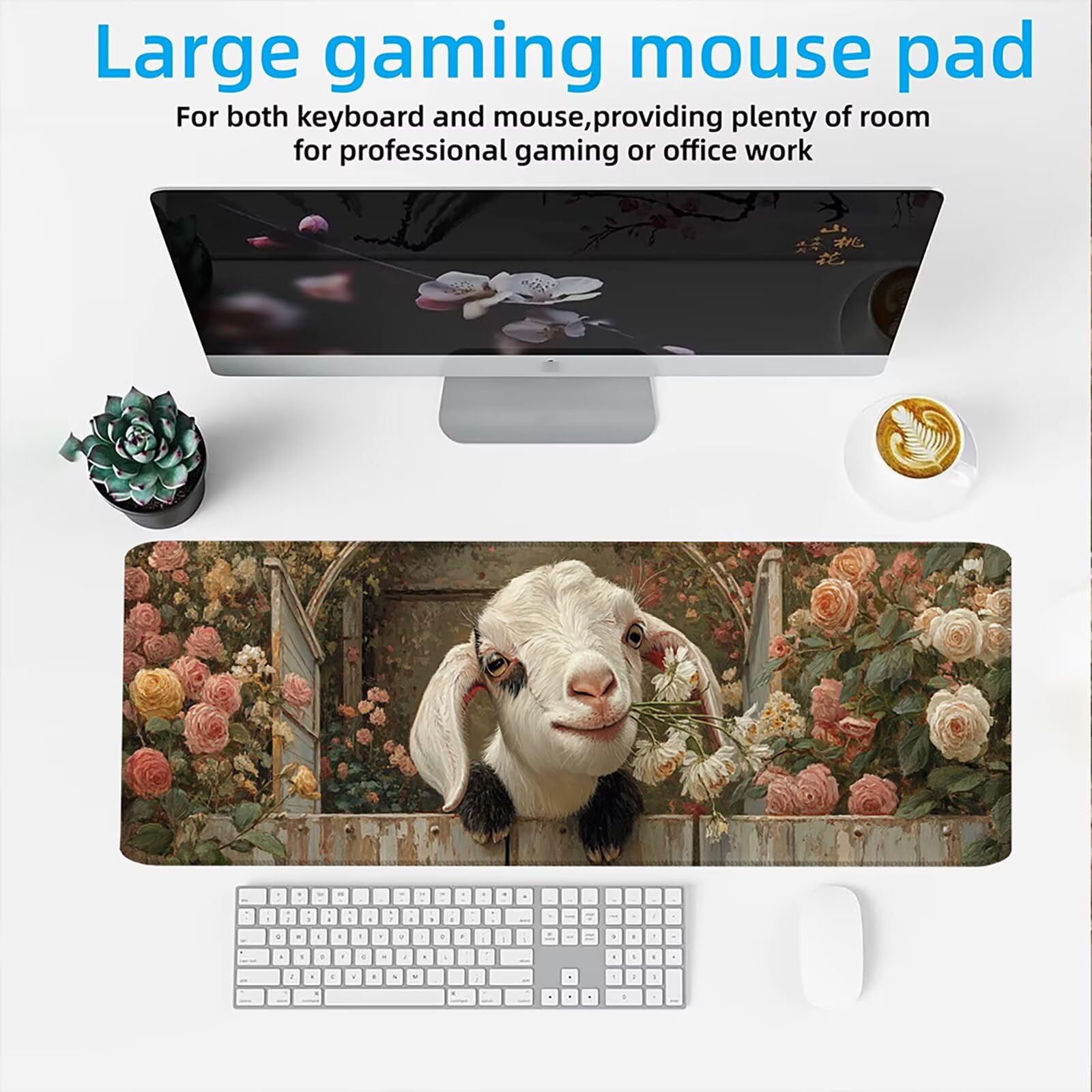 Tapis de Souris XXL 1500x800mm Desk Mat, Large Tapis de Bureau Multifonctionnel et Etendu, Protection Bureau avec Base Anti-Dérapage, pour Tous Types de Souris Maison Gaming - Fleur Agneau C0P-593