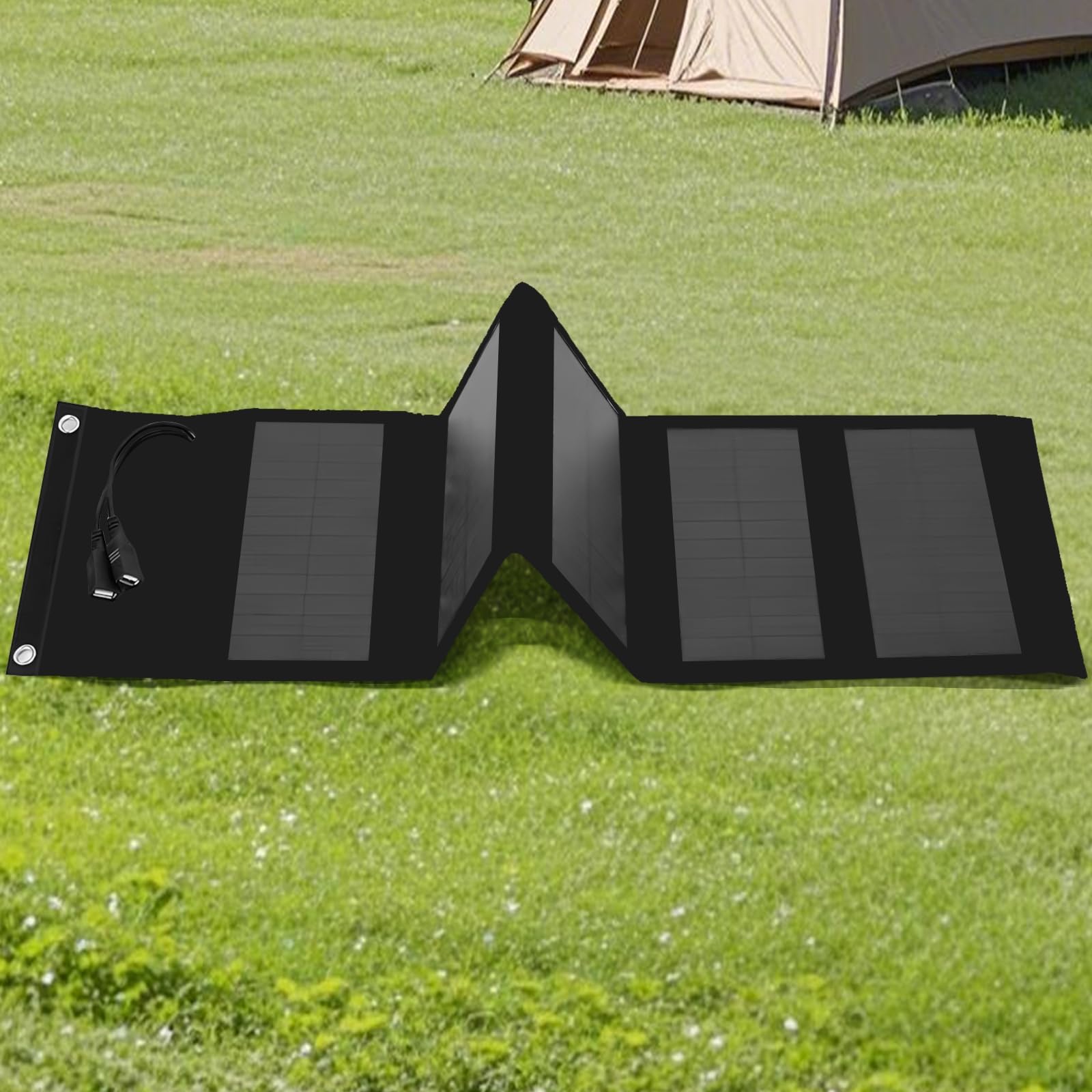 Caricatore pieghevole a pannello solare da 10 W, doppia uscita USB, compatibile con telefoni, tablet, power bank, mimetico esterno, varianti nero e beige