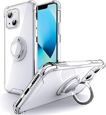 Silverback Designed for iPhone 13 Case Clear with Ring Kickstand, Protective Shock -Absorbing Bumper Shockproof Phone Case for Apple iPhone 13 6.1 inch-Clear