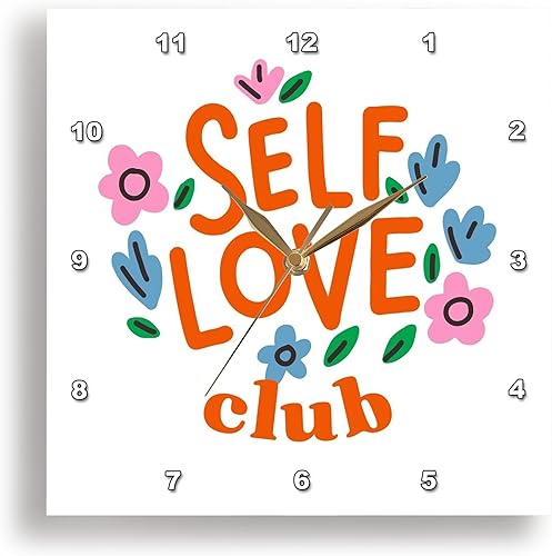 3dRose Wall Clock Silent - 15 inch - Self Love Club Retro Rosette - Attitude