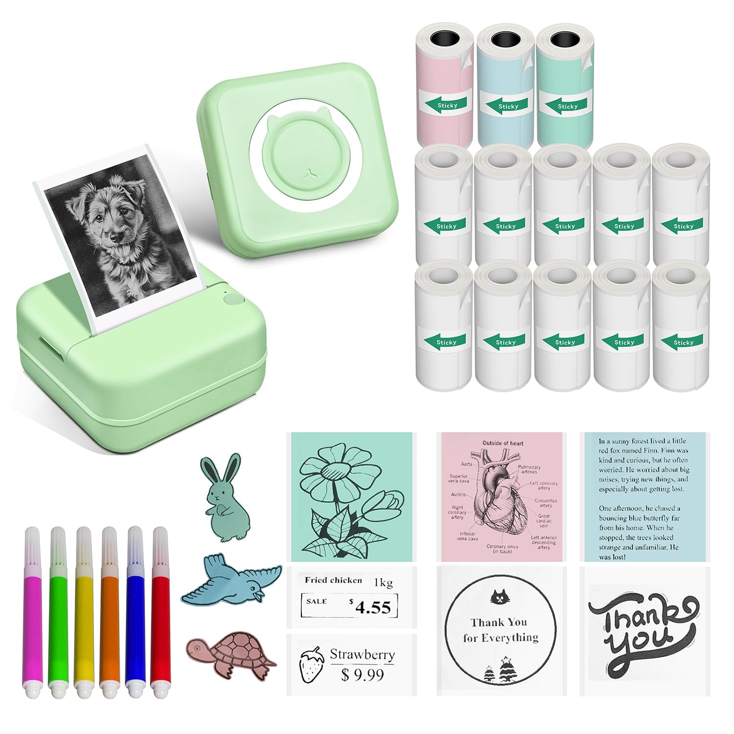 stampante portatile aptika 14 rotoli adesivi termici verde