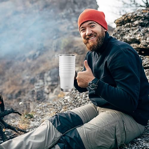 Miniatura 6 de HAUSHOF Taza de viaje de 24 onzas con asa, taza de café aislada al vacío de acero inoxidable, tazas de viaje de doble pared con tapa a prueba