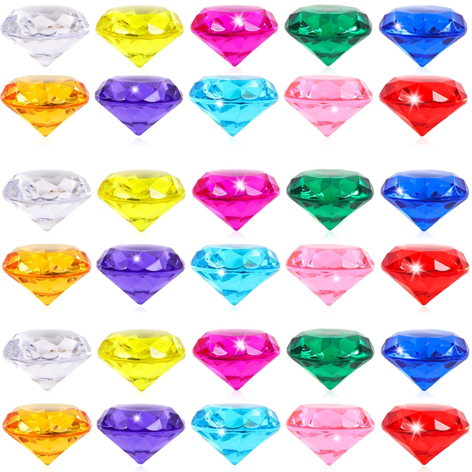 Niceup 52PCS Kids Gems Diamond Toys 1.57in Treasure Jewels Pool Diving Swimming Game Toy Crystal Acrylic Plastic Gemstones for Pirate Mermaid Princess
