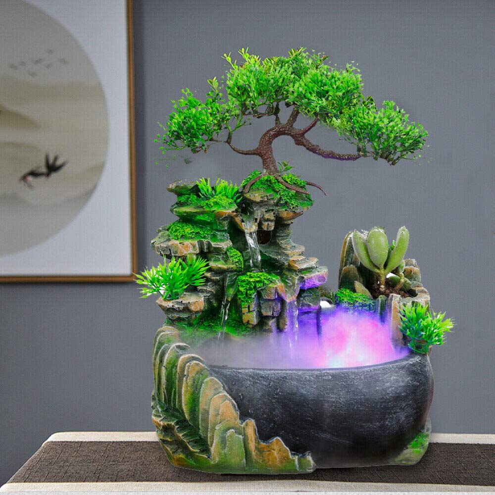 Fontaine D'intérieur De Table Avec Pompe Et éclairage LED - Résine Synthétique, Hauteur 30 Cm - Débit D'eau Réglable - Décoration Salon, Bureau, Relaxation