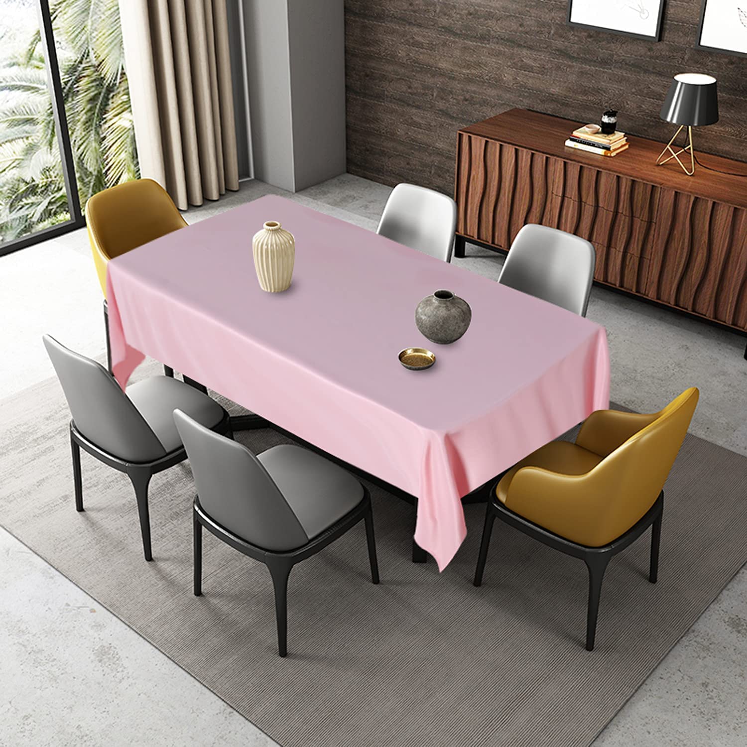 Manteles de algodón rectangulares, manteles para cocina, comedor, bodas, hasta 8 plazas, sin arrugas, 400 hilos, protector de mesa, paquete de 20 unidades, color rosa sólido, 150 x 200 cm