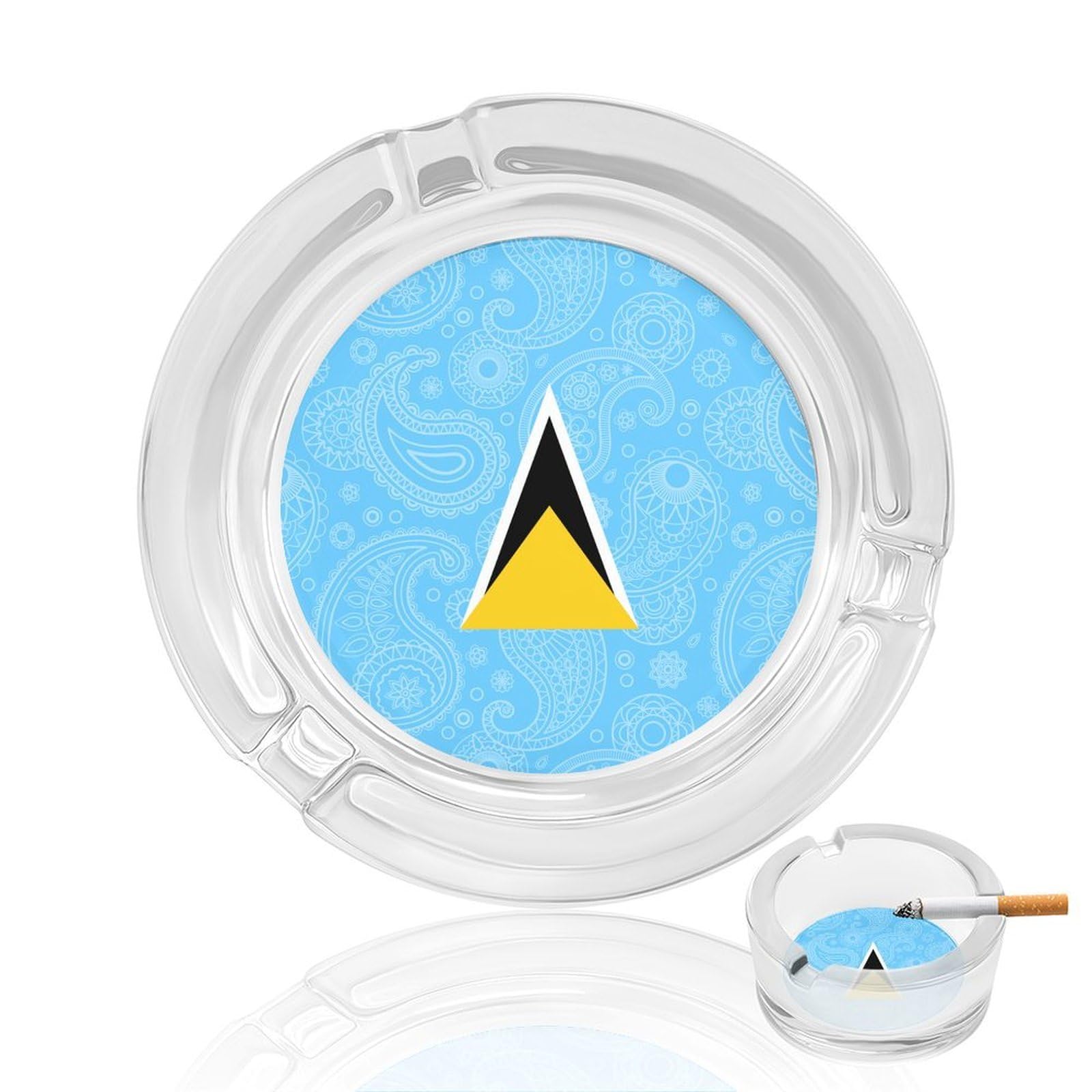 Saint Lucia Paisley Flag Ashtray Portable Round Glass Outdoor Ash Tray for Home Office Garden Pub