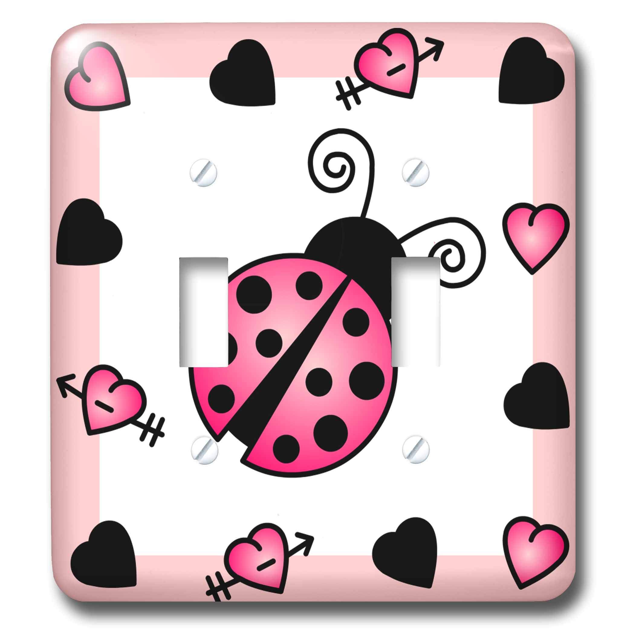Interruptor de doble palanca de mariquita rosa 3dRose lsp_12107_2 con corazones
