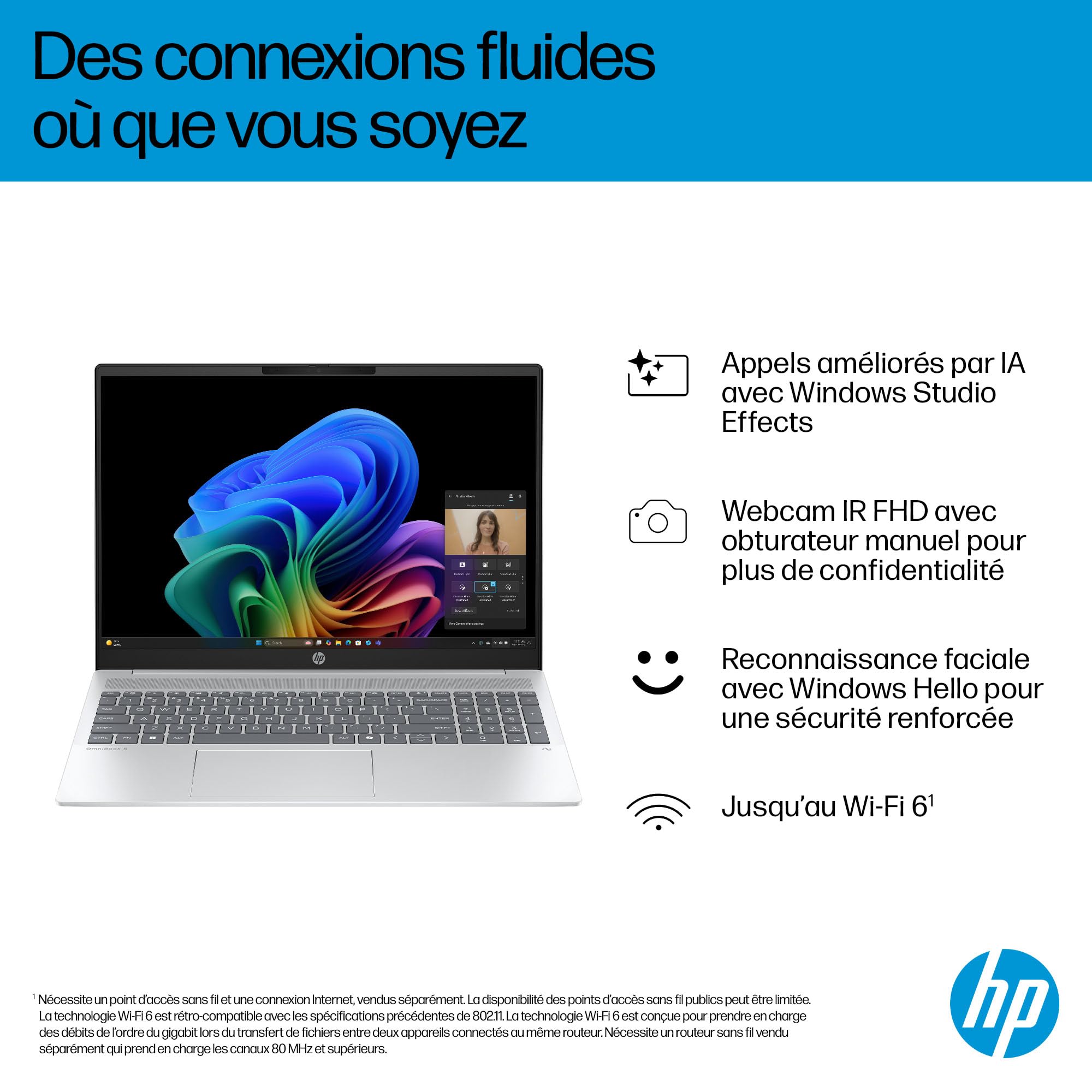 HP OmniBook 5 16-ag1001sf Ordinateur Portable 16" 2K IPS, PC Portable (AMD Ryzen AI 5 340, RAM 16 Go, SSD 512 Go, AMD Radeon Graphics, Windows 11), Laptop Gris, Clavier AZERTY