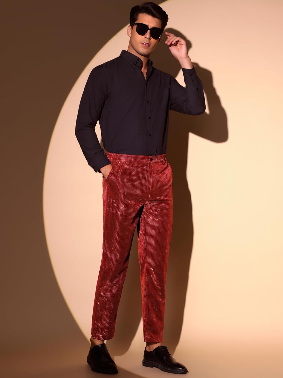 Lars Amadeus Glitter Pants for Men's 70s Disco Metallic Trousers Straight Leg Party Sequin Pants - Image 4