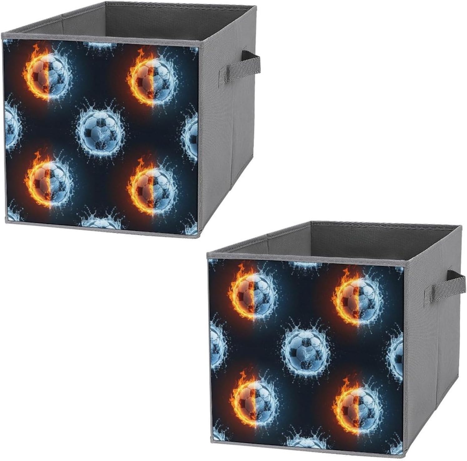Premium Foldable Storage Baskets, Ice Water Fire American Soccer Football, Durable Fabric Cubes for Home Organization, Stylish Storage Option
