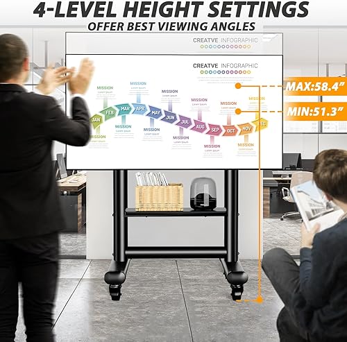 Miniatura 2 de TVON Carrito de TV móvil resistente para televisores grandes de 50 a 92 pulgadas de hasta 200 libras, soporte de TV rodante ajustable en altura con