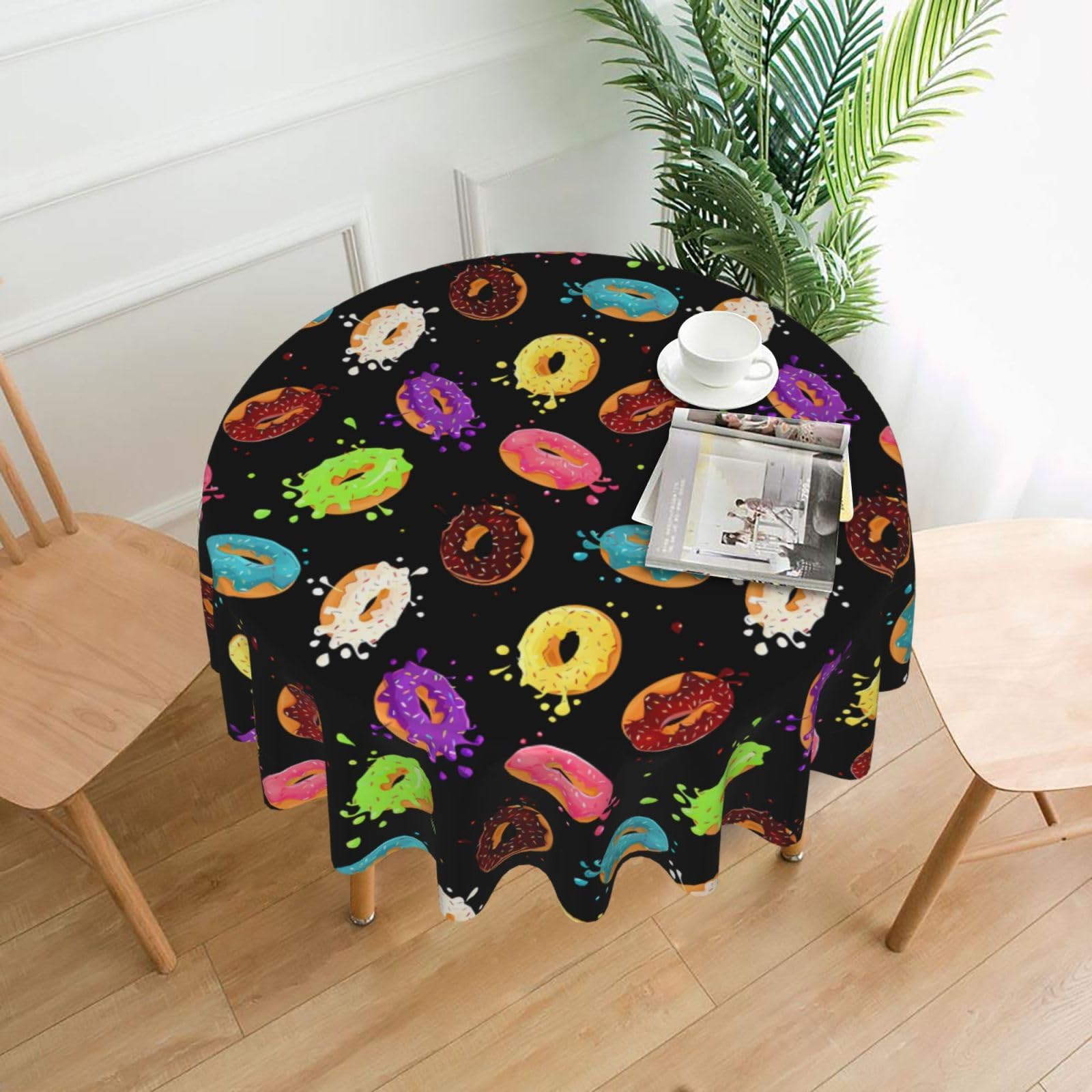 HJFCZH Donut Prints Round Decorative Tablecloth 60in - High-Grade Polyester Throw for Dinners, Weddings & Everyday Use