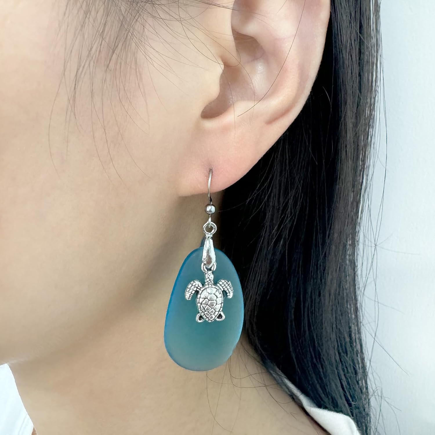 Sea Glass Earrings Beach Jewelry for Women Blue Drop Dangle Earrings, Beach Earrings Great for Gift - Image 5
