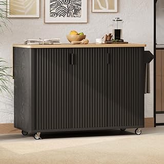 Portable Island for Kitchen with Drop Leaf Countertop Internal Storage Rack, Kitchen Island Table with Wheels Towel Rack， for Kitchen, Dining Room, Black