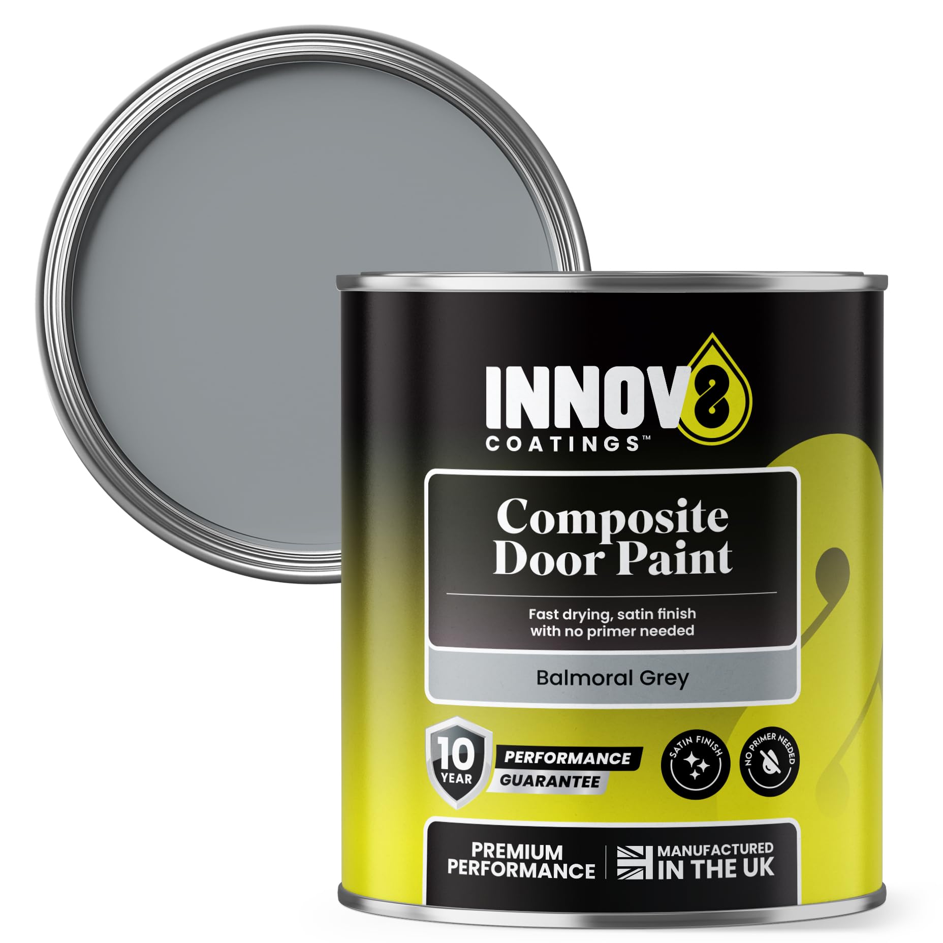 INNOV8 COATINGS COMPOSITE DOOR PAINT - 750 ml - No Primer or Top Coat - Fast Drying - Satin Finish - Balmoral GREY - Exterior Door Paint