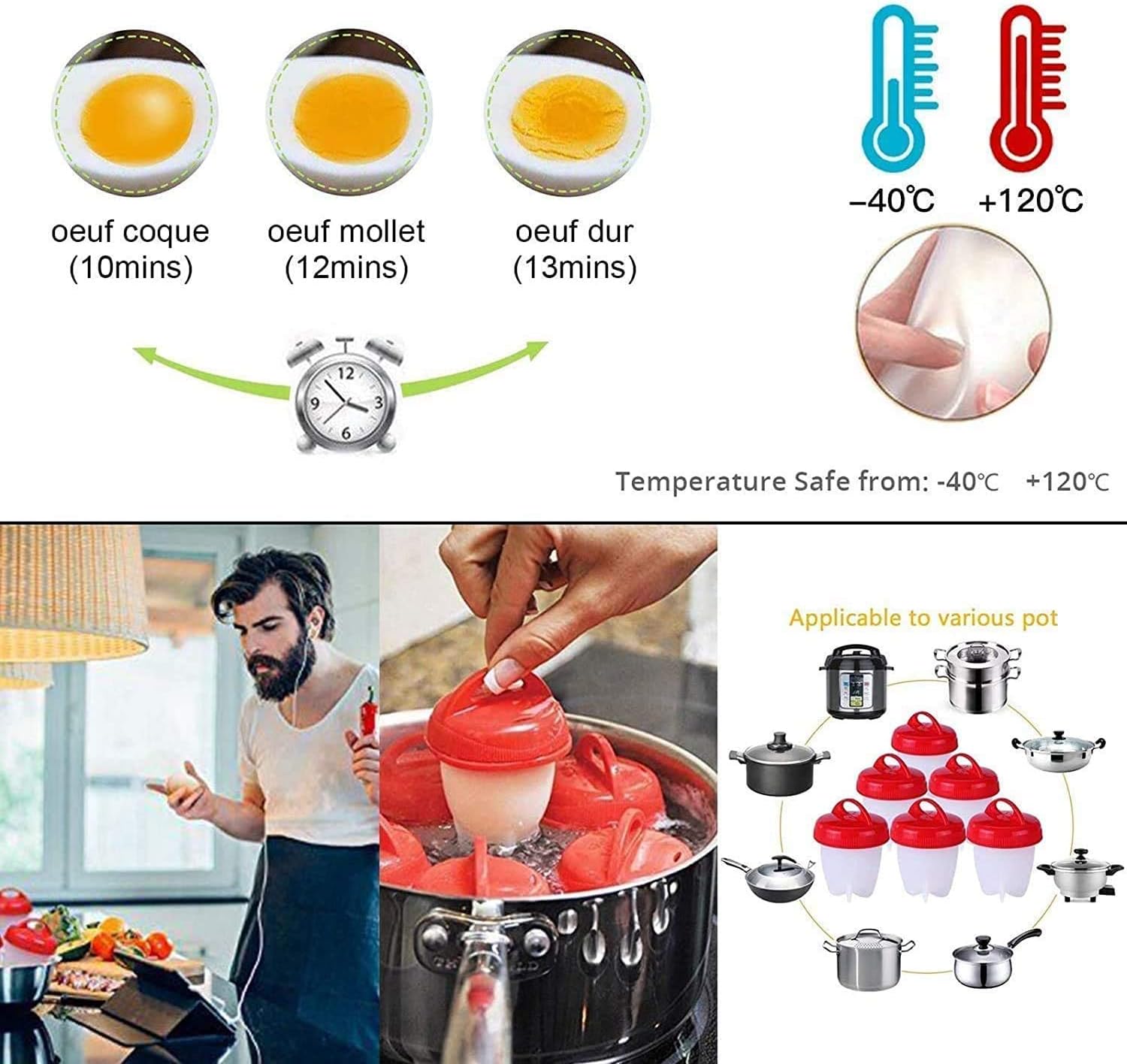 Egg Cooker Silicone, Egg Cooker Without Shell Easy Eggs, Non Stick Silicone Boiled Steamer Eggies, Maker Egg Cooker BPA Free Non-Stick Eggs Poacher, Fast Poaching For Kitchen Gadgets Accessories