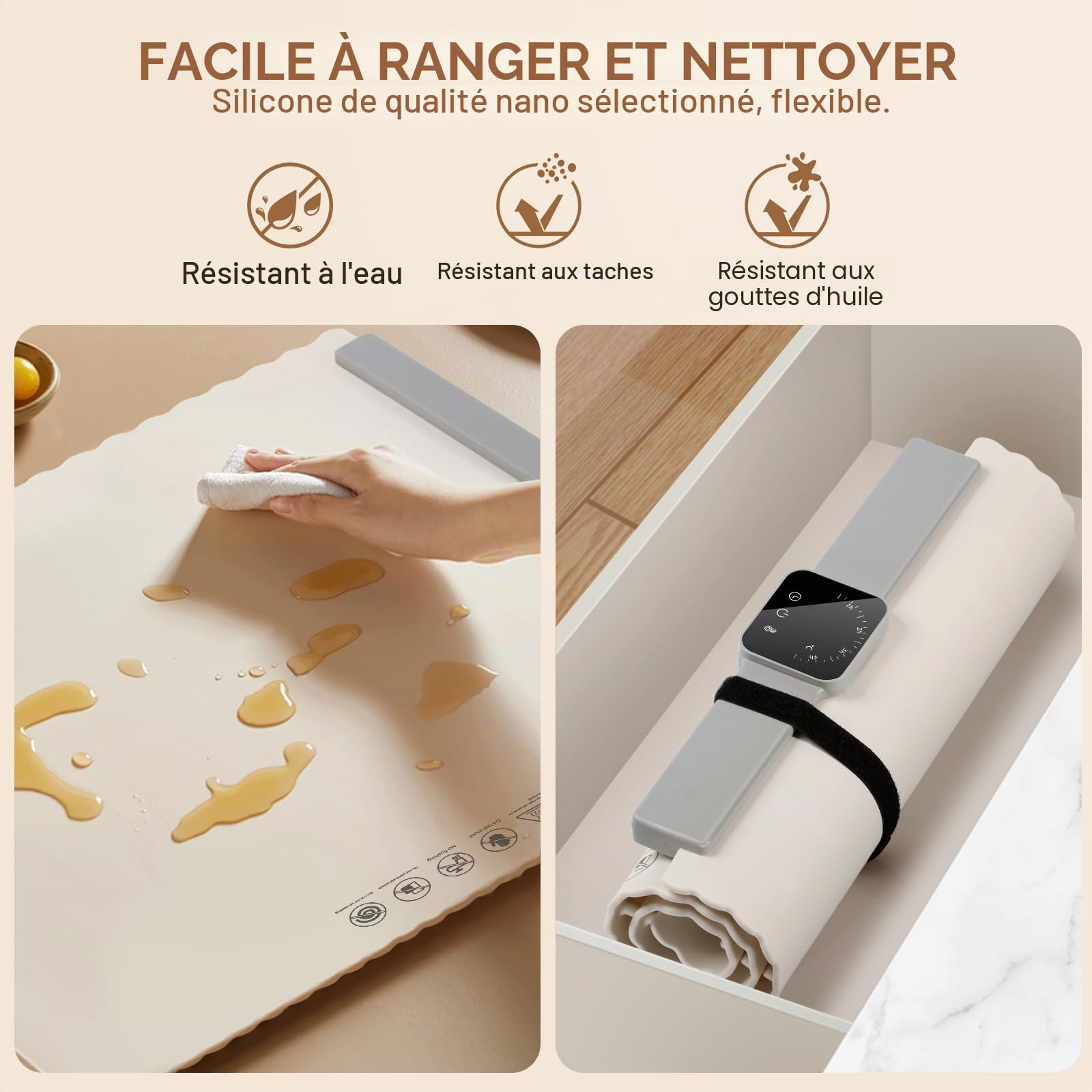 DoubleCare Chauffe Plat Électrique, Plaque Chauffante Pliable Flexible avec 5 Réglages de Température et une Minuterie de 4 Heures, Chauffe Assiette à Réchaud pour Buffets Fêtes Banquet