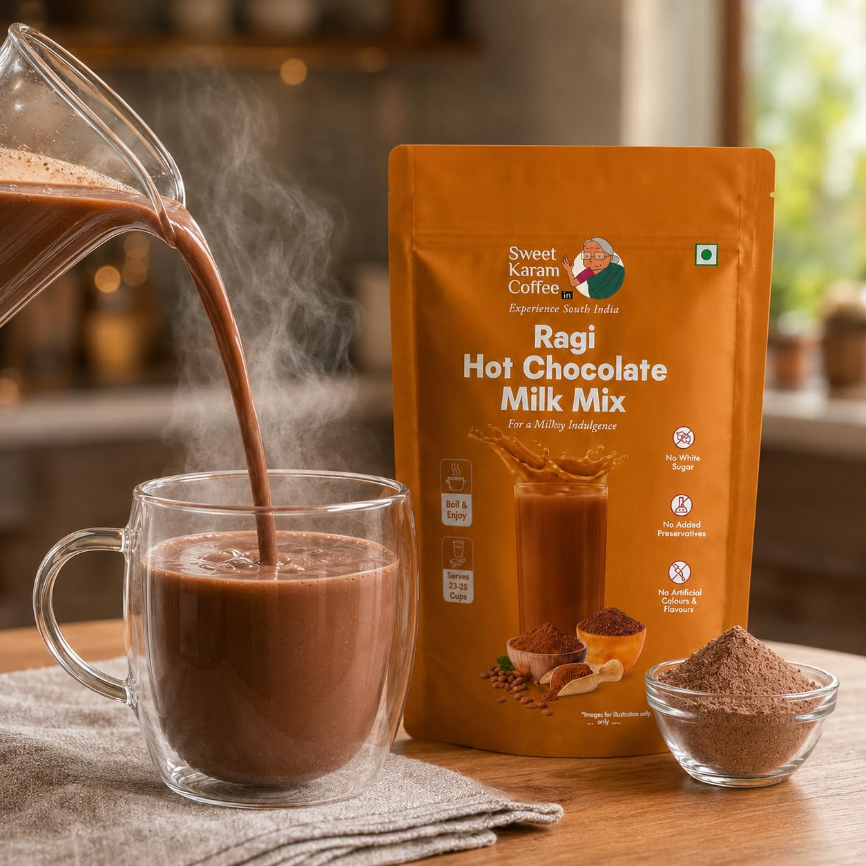 Sweet Karam Coffee Ragi Hot Chocolate Mix - 500g | Healthy Millet-Based Drink | No Refined Sugar | 100% Natural Ingredients | High in Fiber & Calcium | Perfect for Kids & Adults | Pack of 2(250g Each)-image-44