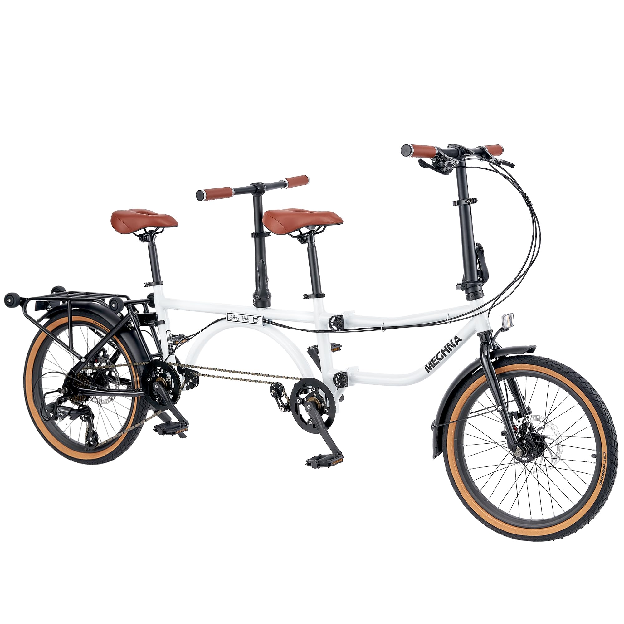 BALINGE Heavy Duty Folding City Tandem Bike, White