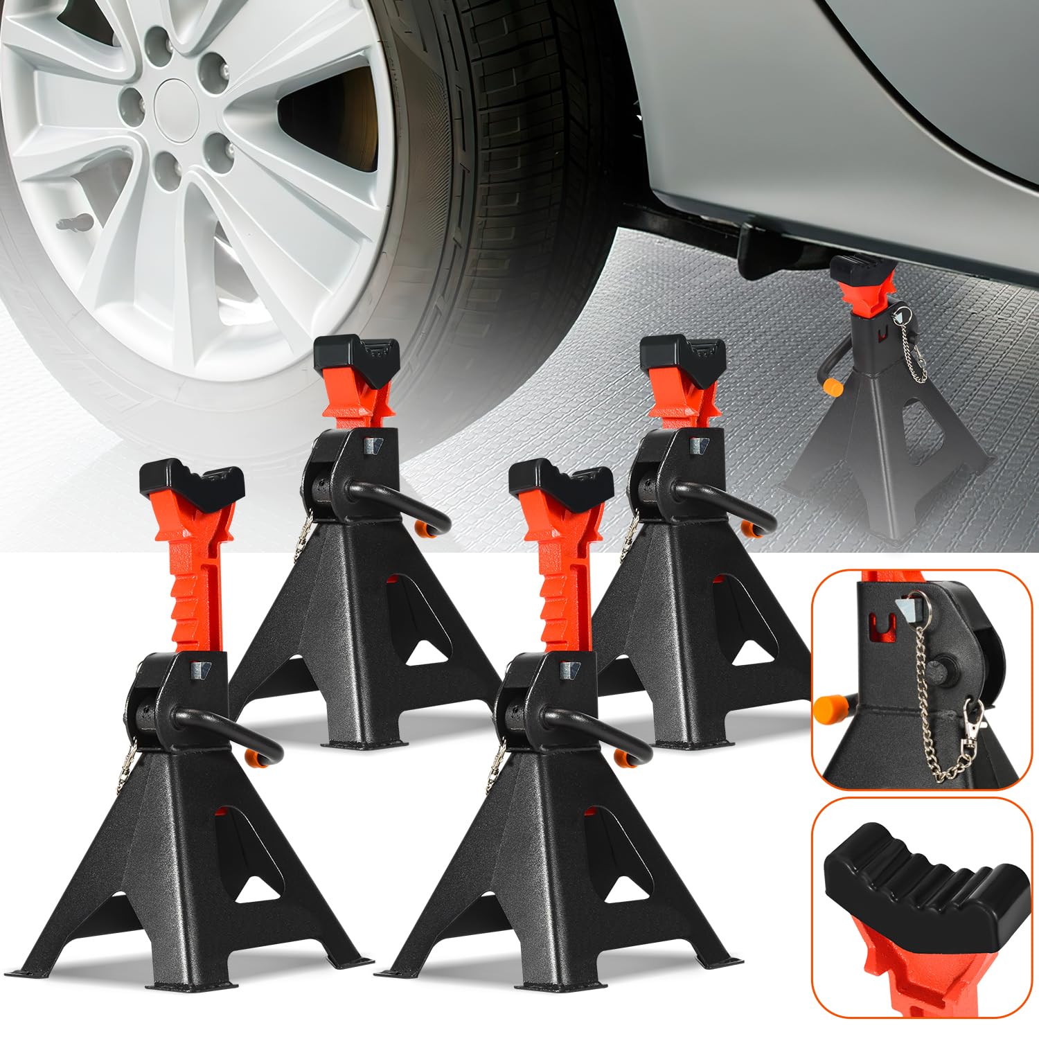 Daromigo Cavalletti di sostegno, cavalletti di sollevamento con sicurezza, supporti da officina, cavalletti di supporto, altezza regolabile 285-430mm, portata: 3T, cavalletto di sostegno per
