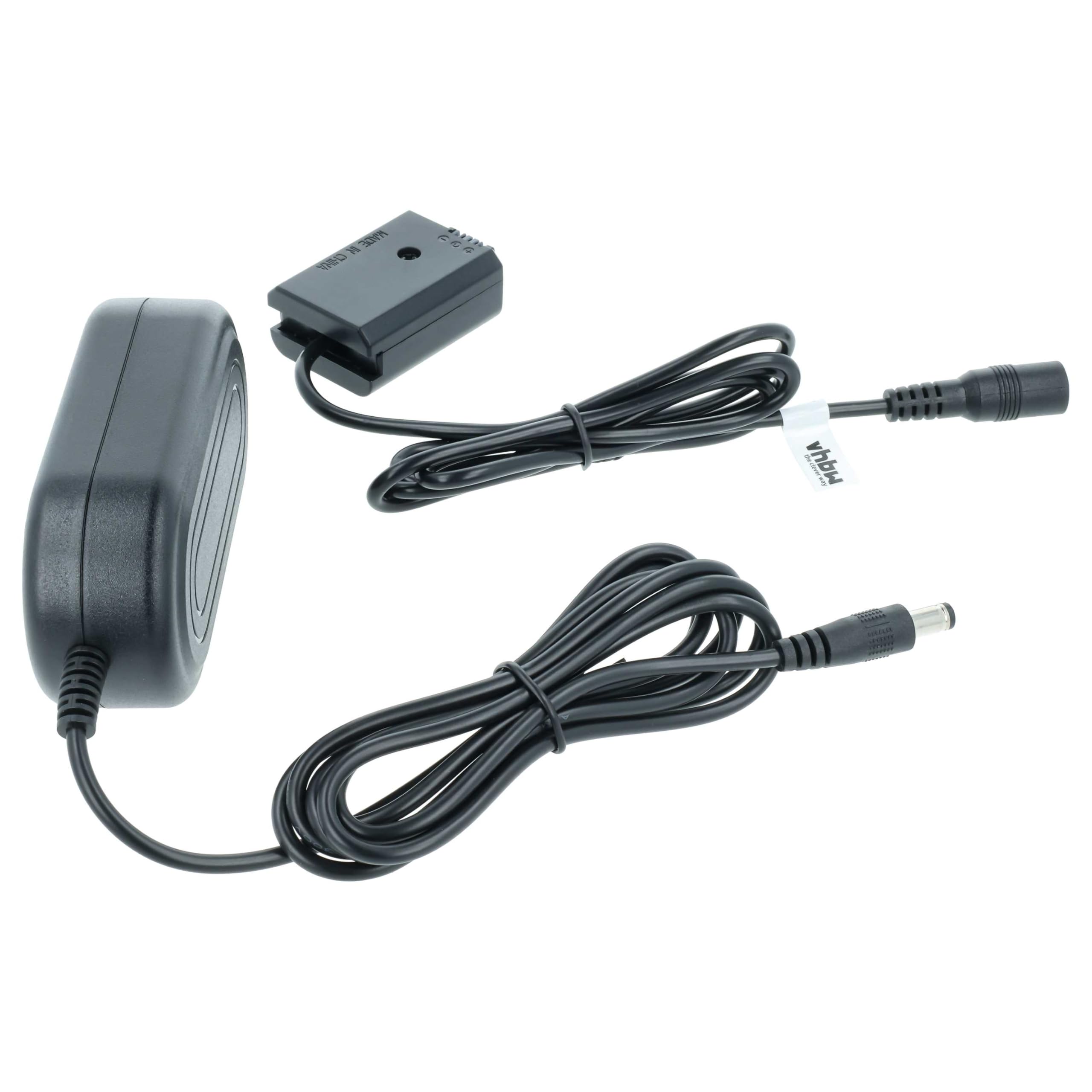 vhbw alimentatore, cavo di alimentazione compatibile con Sony Alpha 6100, 6300, 6400, 6500 fotocamera, SLR - 2 m + accoppiatore DC