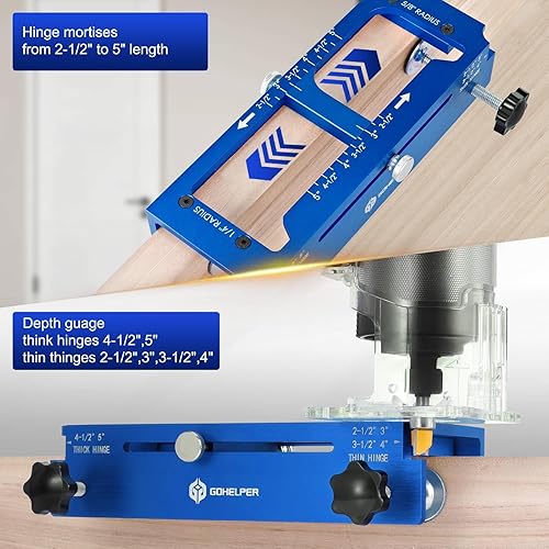 Miniatura 5 de Plantilla de bisagra de puerta, kit de plantilla de bisagra de puerta de aleación de aluminio para fresadora, plantilla de mortaja ajustable se