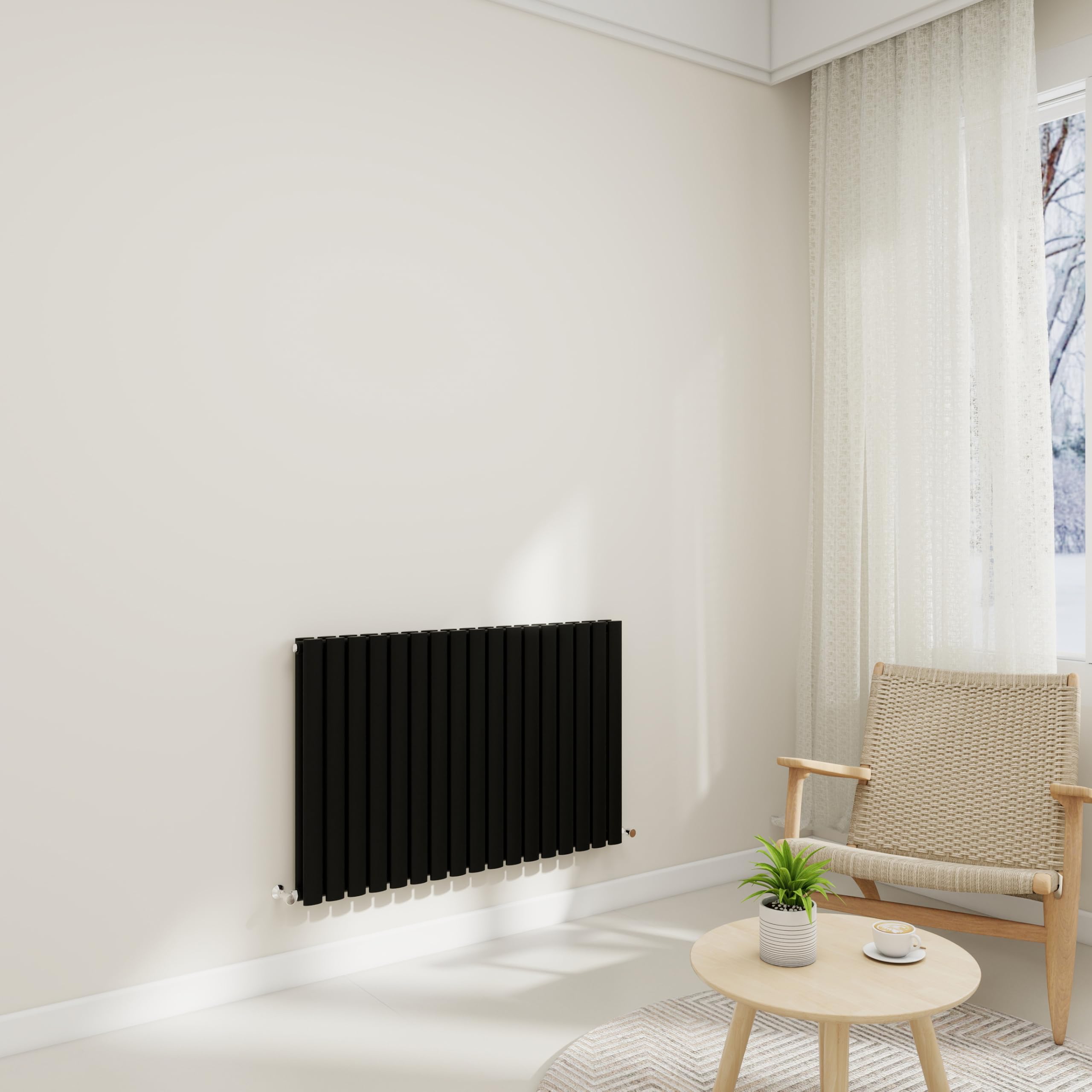 Horizontal Stylish Traditional Column Radiator, 600x1003mm Black Radiator Oval Column, Double Panel Wall Mounted Radiators for Bathroom/Living Room, Office, Central Heating Heater Rads