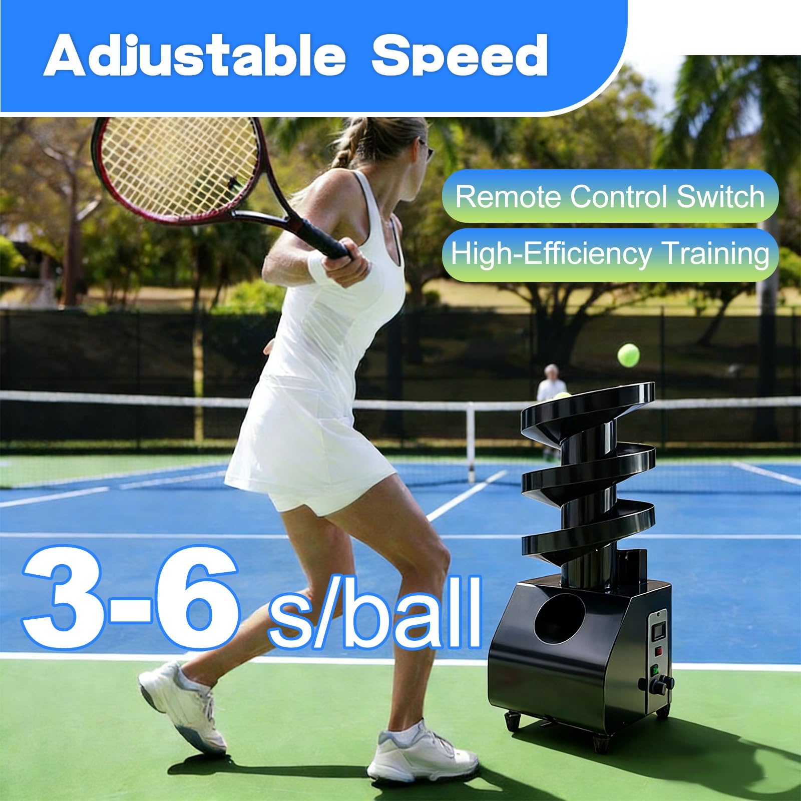 Macchina Tennis Portatile e Lanciapalle Tennis con Alimentazione Automatica, Intervallo Lancio Regolabile e Lunga Durata per Sessioni Quotidiane