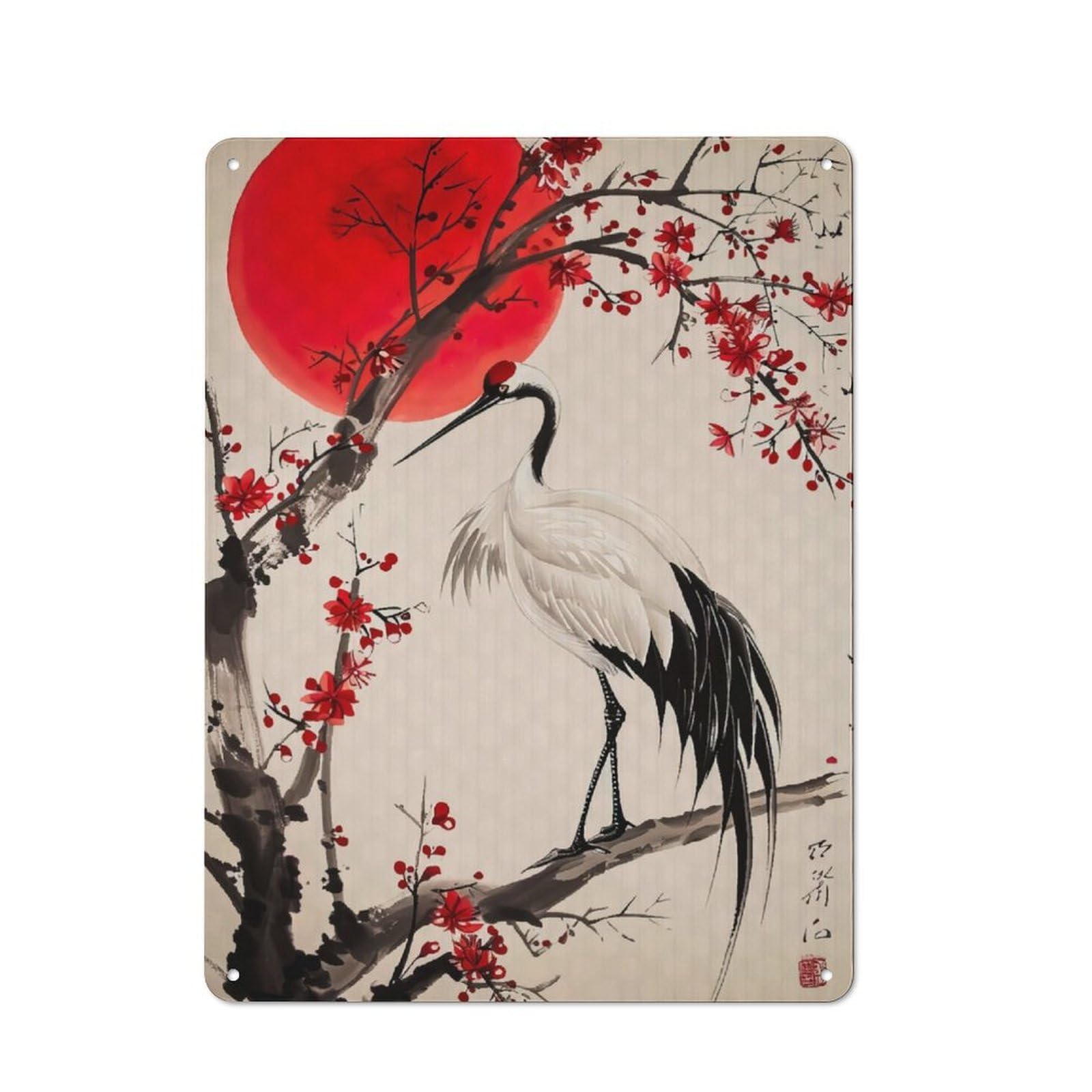 Junmoney Crane Japan For Lounge Or Reading Corner, Vintage Metal Sign 40X30cm, For Cooler-Season Styling In Lounge And Reading Corner