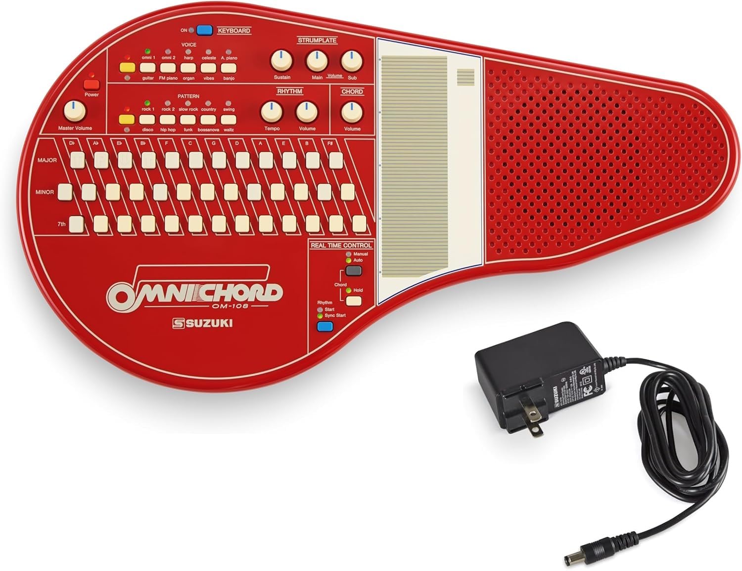 Suzuki OM-108 Omnichord with Power Supply (Red)