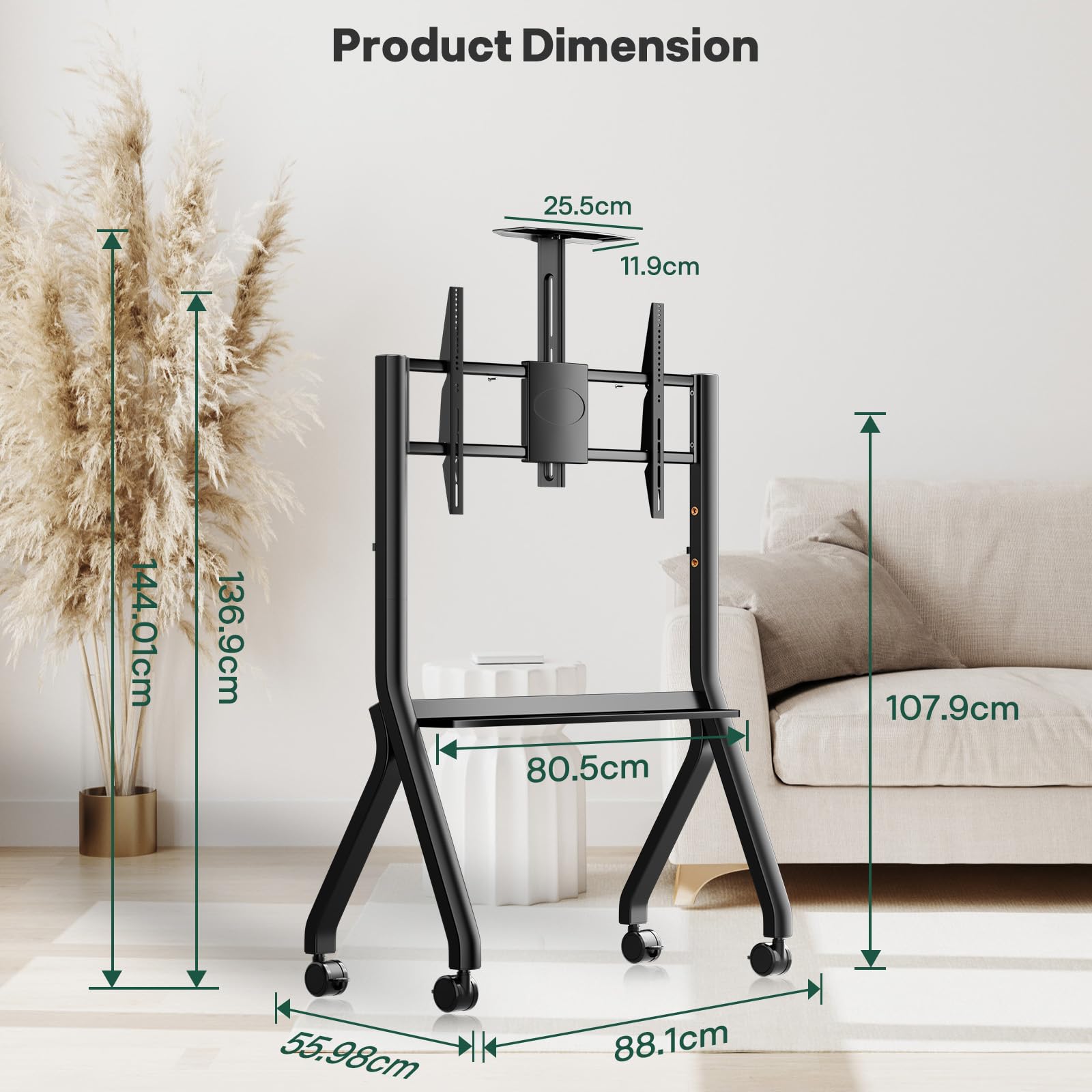 Sylvox Supporto TV con Ruote, Televisore per 42-55" - Carico Massimo: 40 kg/88 lbs - Ruote Bloccabili a 360° - VESA Massimo 700 x 500 mm - per Esterni, Appartamenti, Uffici, Casa