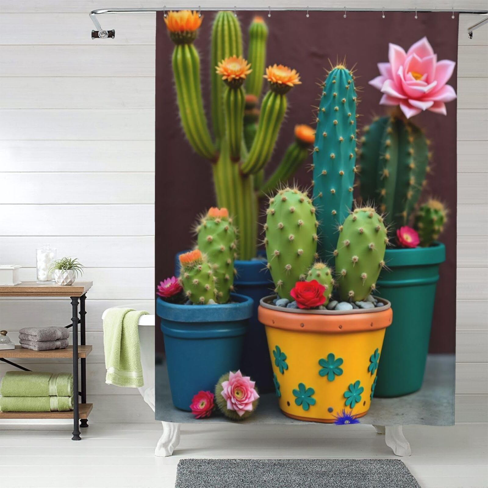 Rideau de douche cactus moderne 152x182 cm opaque avec crochets