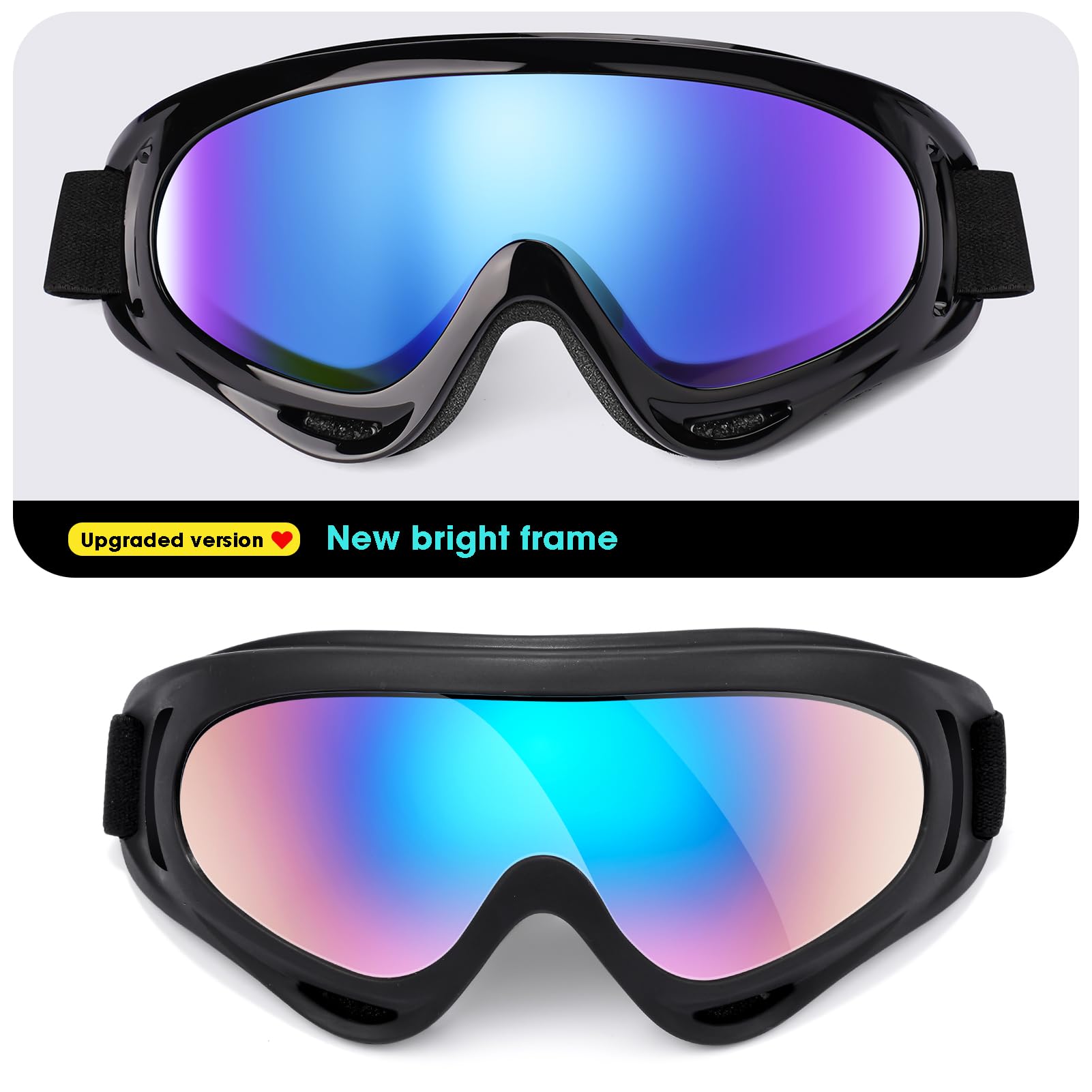 Braylin 2-pak gogle narciarskie, gogle snowboardowe dla mężczyzn, kobiet, młodzieży, dzieci, chłopców lub dziewcząt, gogle do skuterów śnieżnych