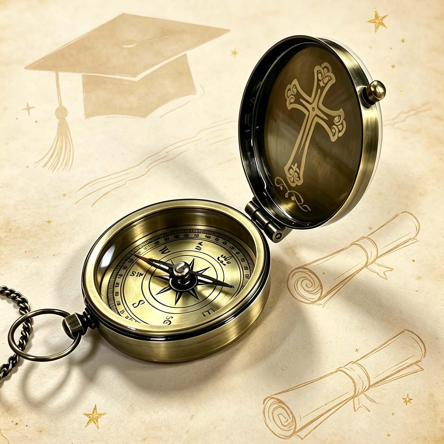 Compass Unique Print Compass Gifts - Bible Verse Quote/for Graduation/Veterans Day, Antique with Chain A Great Gift Item for Your Loved Ones Hikers and Traveler image 4