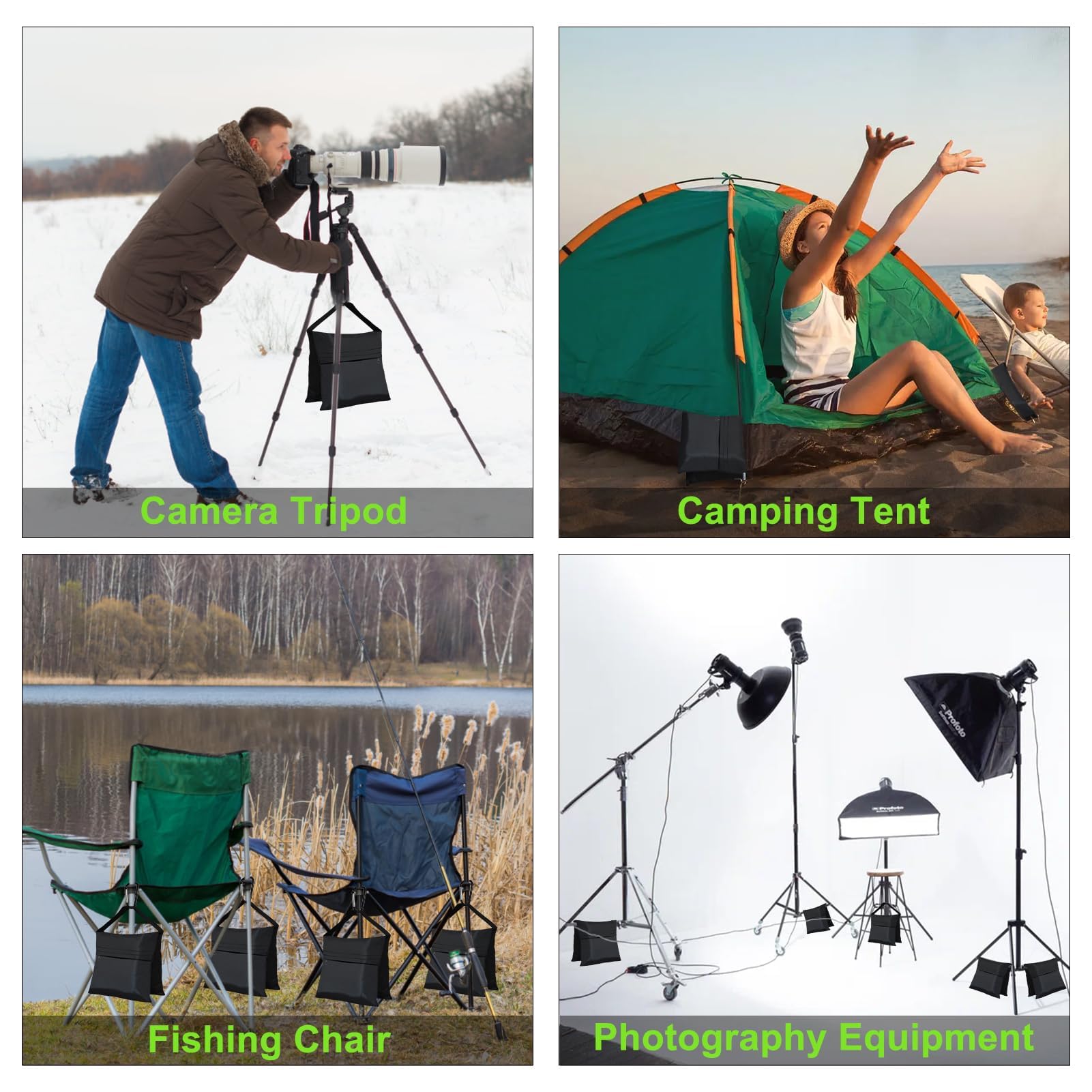 Eurmax USA Photography Sand Weight Bags Heavy Duty Saddlebags for Photography Video Equipments, Backdrop Stand, Light Stand,Photo Tripod, Canopy Tent, Umbrella Base, Fishing Chair,Picnic Table 4-Pack