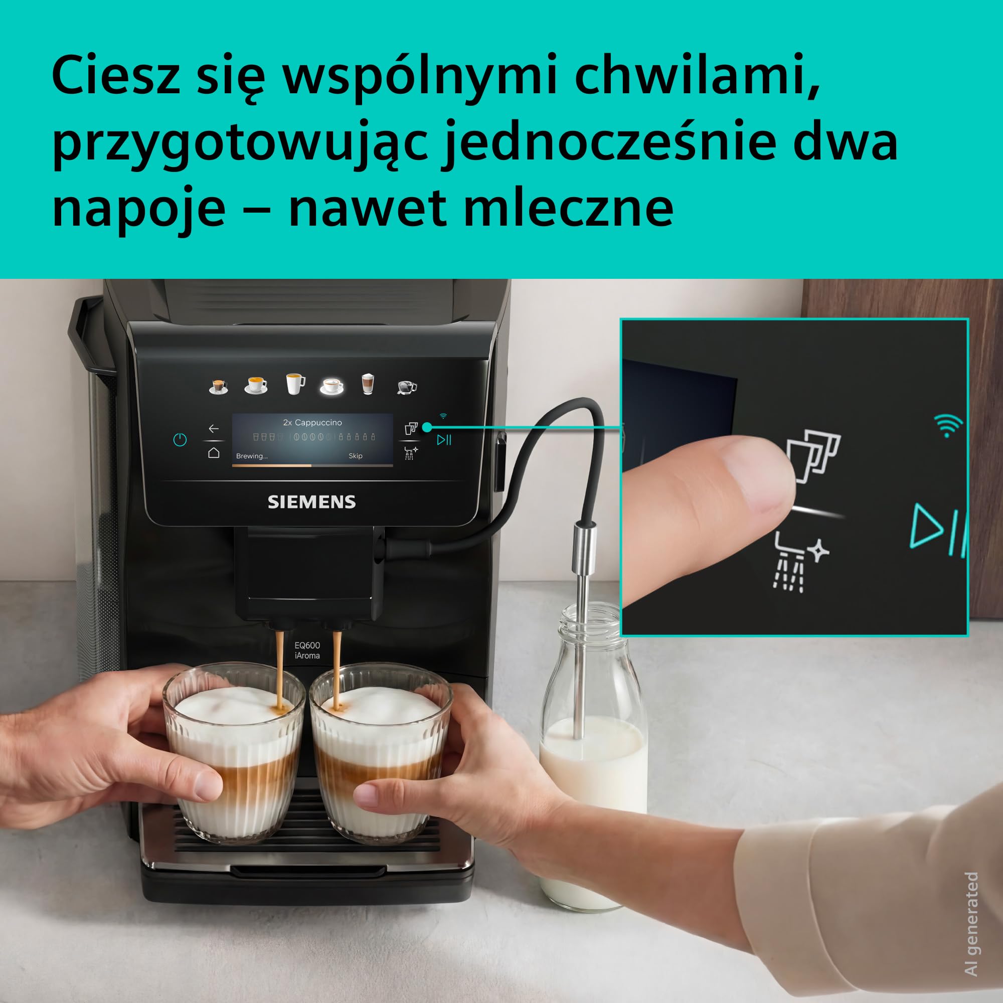Siemens EQ600 iAroma, automatyczny ekspres do kawy z młynkiem i ekranem dotykowym, do kaw i napojów mlecznych do 480 ml, czarny, TP601E09