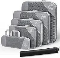 1 conjunto de cubos de embalagem de compressão para viagem expansível organizadores de embalagem,Organizador de Bagagem de Malha de mazenamento,6 peças (Cinza)