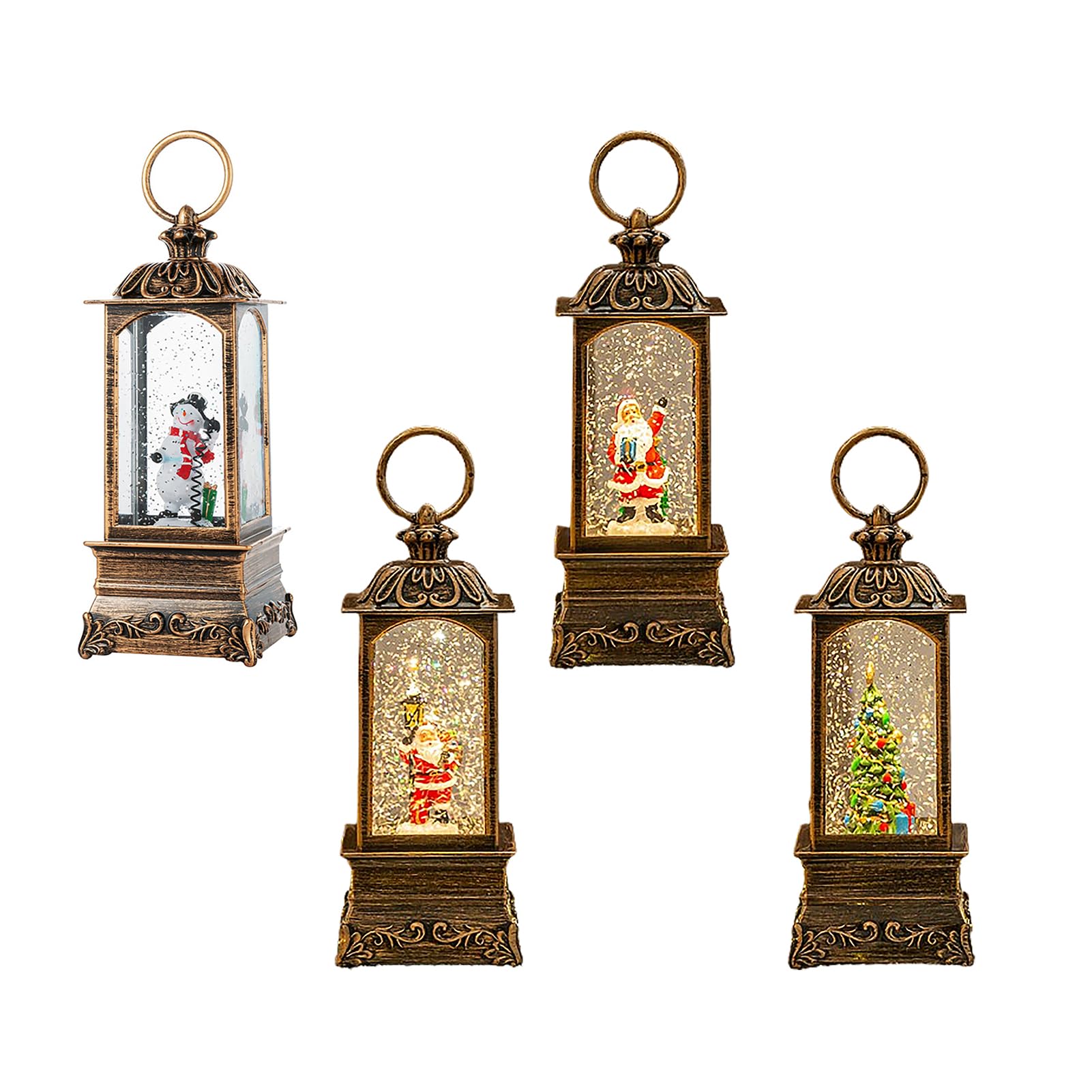 Lanterne boule à neige de Noël de 25,4 cm, lumières musicales vintage créatives alimentées par USB ou piles, décoration de Noël clignotante et cadeaux (ferme d'arbre de Frosty