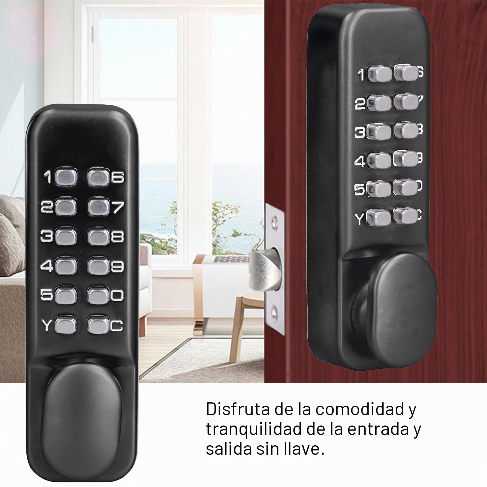 Cerradura Numerica, Cerradura Codigo Exterior Cerradura de Puerta con Código Numérico Digital Cerradura Mecánica con Codigo Sin llave, Cerradura de Seguridad para Puerta de Entrada (Negro)