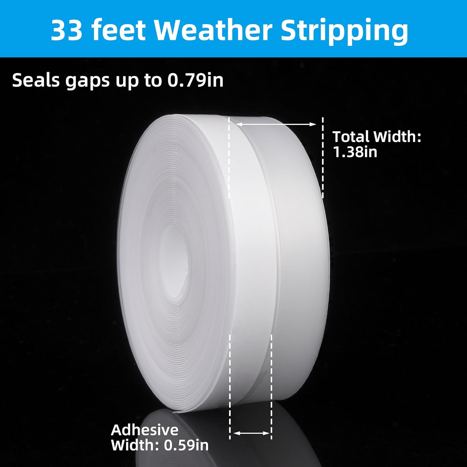 Clear Silicone Weather Stripping Seal Door Tape - Strong Adhesive Door & Window Seal Strip for Draft Stopper, Dustproof | Peel & Stick, Removable, No-Residue [33Feet x 35mm]