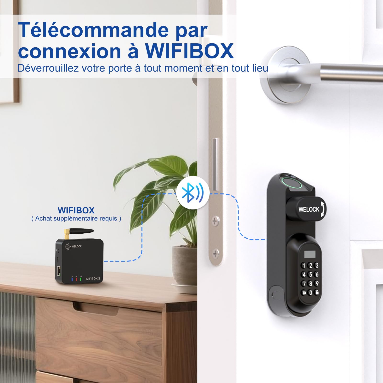 RUILON U81 Serrure connectée à code 30x30 - Cylindre empreinte digitale | Serrure biometrique avec 3 cartes RFID 2 clés, portes 50-95 mm, Facile à installer, Code temporaire, Airbnb Maison Chambre