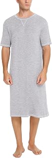 Men's Nightshirt Short Sleeve Nightgown Soft Loose Sleepwear Lightweight Nightwear Comfy Henley Sleep Shirt S-XXL