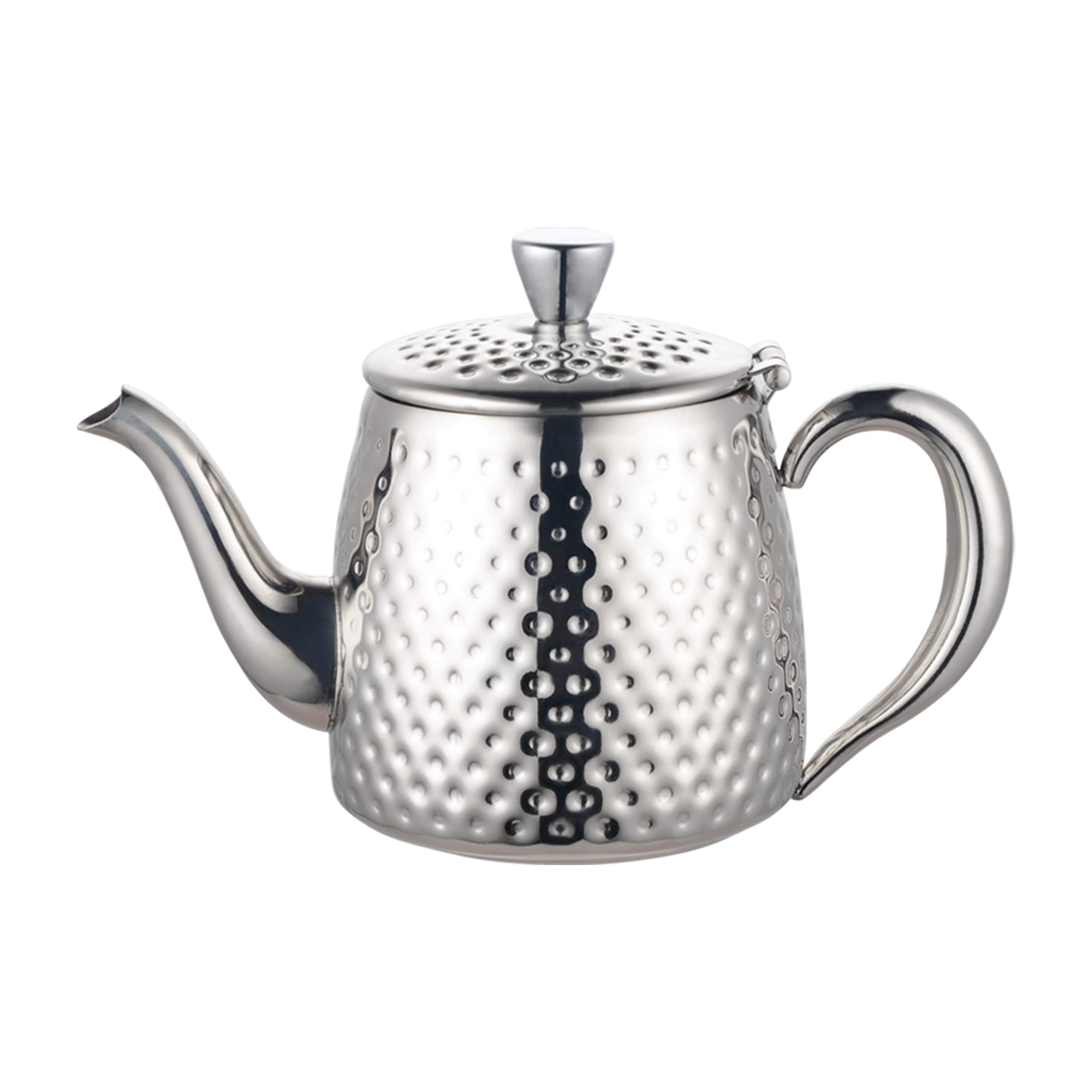 SDT-035 Sandringham Teapot, 35oz (1 Litre) Mirror Polished 18/10 Stainless Steel with Hammered Finish